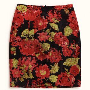 TALBOTS Floral Black Red Women's Pencil Skirt Textured Bold